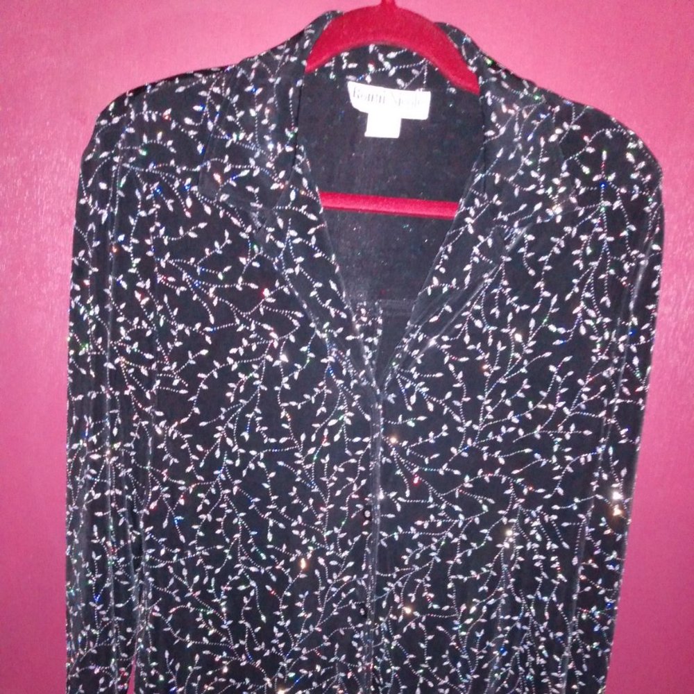 🌎Ronni Nicole || Festive Glitter Black Blouse
